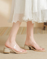 Sandalias transparentes de tacón bajo grueso y punta cuadrada